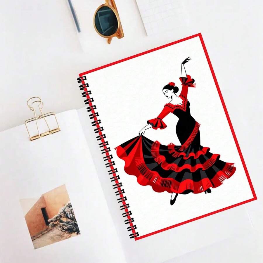 1pc Spanish Red Dress Style A5 Lined Notebook, Back To School, Student Learning Office Notes, Daily Home Notes, Portable Notebook - A5 lined - View 1