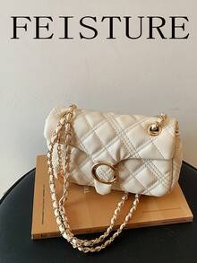 FEISTURE 1pc Solid Color Quilted Embroidered Women's Shoulder Bag, Chain Crossbody Small Square Bag, Suitable For Girls, Women, College Students, New Professionals And White-Collar Workers, Perfect For Work, Business, Commuting, School - Multicolor - View 13