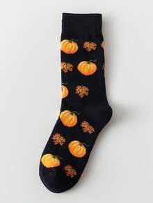5 Pairs Women's Autumn Mid-Calf Socks, Cute Cartoon Squirrel Pumpkin Acorn Maple Leaf Pattern, Thanksgiving Casual Everyday Socks - Multicolor - View 10