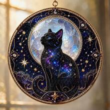 Stained Glass Style Moon Black Cat Suncatcher Ornament Transparent Acrylic Hanging, Celestial Witchcraft Themed Decor, Study Window Accessory, Dark Style Wall Decor, Creative Gift - Multicolor - View 2