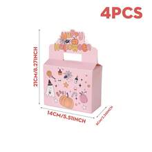 2/4/6/8/12pcs Halloween Paper Gift Boxes, Pink Pumpkin & Bat Pattern Rectangular Candy Boxes With Handles, Cute Candy, Cookie, Snack Packaging Boxes For Halloween Party Favors, Trick Or Treat Candy Bags - Multicolor - View 8