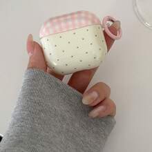 Polka Dot & Pink Plaid With Ring Earphone Case Compatible With AirPods Case 2/3/4/5/Pro/Pro2/Pro3, Shockproof Earphone Case, Gift, Fashion Accessory, Combining Aesthetics And Practicality - Off White - View 6