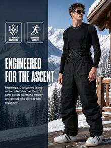 1pc Men's Detachable Bib Ski Pants, Single/Double Board Outdoor Snow Sports Bib Pants Black Winter - Black - View 2