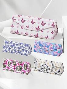 1pc Foldable Minimalist Heart-Shaped Glasses Case, Unisex Portable Casual Leopard Print PU Leather Box - Multicolor - View 8