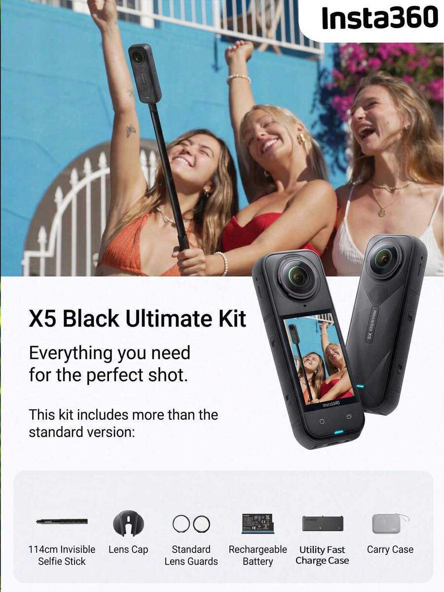 Insta360 X5 Panoramic Action Camera 8K HD Anti-Shake Waterproof Motorcycle Riding Handheld Camera Vlog Travel Pocket Camera, Multiple Sets Available - View 1
