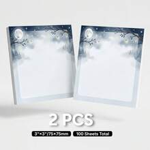 2 paquets de 100 feuilles de notes adhésives Forêt au clair de lune 75x75mm 3x3in, style esthétique naturel Ciel nocturne et lucioles, blocs-notes auto-adhésifs, liste de tâches à déchirer & autocollants de rappel de bureau, fournitures de papeterie pour l'école et le bureau - 75x75 mm - Voir 8