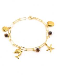 1pc Gold Color Starfish Bracelet Shell Dolphin Charm Women Handmade Metal Ocean Style Pendant Beach Bracelet Summer Jewelry H945 - Bracelet - View 12