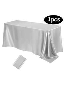 102 X 58 Inch Satin Tablecloth, Rectangular Bed Skirt, Silky Fabric, Champagne Color Party Tablecloth Suitable For Rectangular Dining Tables, Parties, Holidays, Weddings (Silver) - Silver - View 21