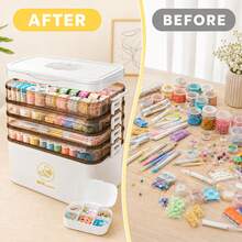 YOUFUNIQUE 3-Tier & 5-Tier Large Capacity Multi-Layer Storage Box, Transparent Portable Art And Sewing Supplies Organizer With Handle, Clear Trays And Labels For Crafts, Beads, Cosmetics, Jewelry, Travel, Camping, Home And Office - White Five-layer - View 4
