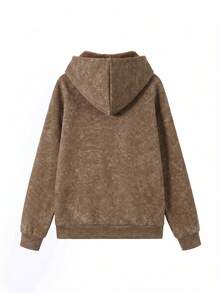 Sweatshirt Wanita Vintage Cokelat dengan Cetakan Huruf California, Sweatshirt Longgar dengan Saku Tali Serut - Coklat - View 3