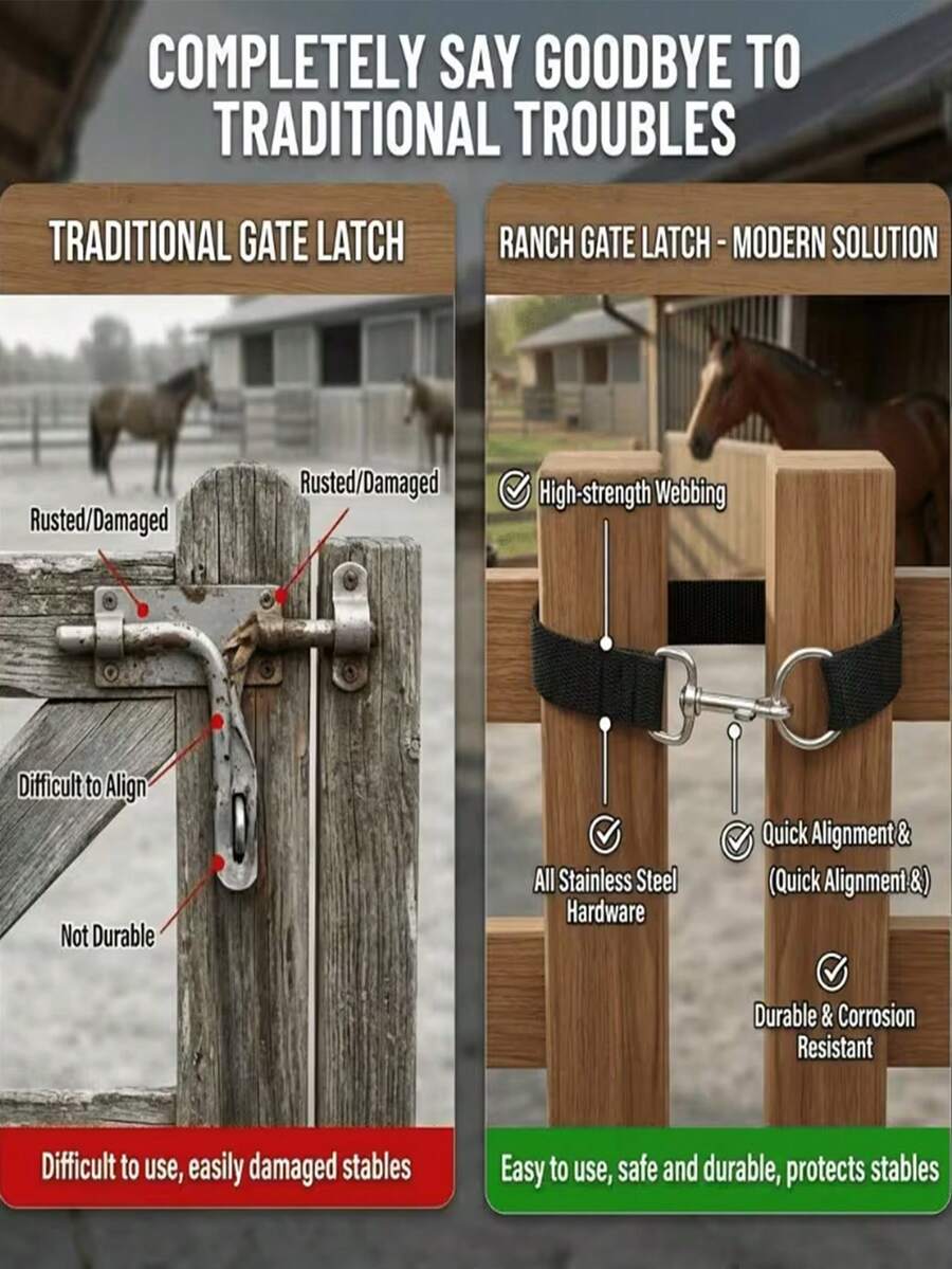 Heavy‑Duty Gate Strap Latch With Spring Snap Hook, Nylon Fence Tie Strap For Horse Barn Pasture Livestock Fencing - Cord Buckle - View 1