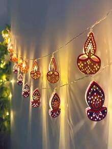 1 String Candle Lights, LED Hollow Metal Oil Lamps, Battery Powered String Lights, Suitable For Diwali Decoration, Party Decoration, Wedding Decoration, Home Decoration, Bedroom Decoration And Holiday Decoration - Candle String Lights - View 2