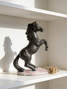 1pc Creative Leaping Horse Statue - Black Resin Stallion Sculpture With Pink Base, Suitable For Living Room, Office Desk And Collectible Decor, Leaping Horse Statue, Black Stallion Small Statue, Pink Marble Base Decoration - 1PC - View 3