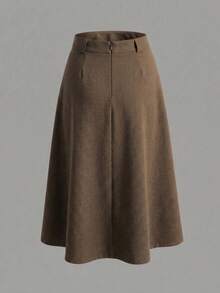 Grey High-Waisted Pleated Suit Skirt For Women, Slimming A-Line Mid-Length Skirt, Professional Office Style, Suitable For Daily Casual And Commute Wear - Coffee Brown - View 7