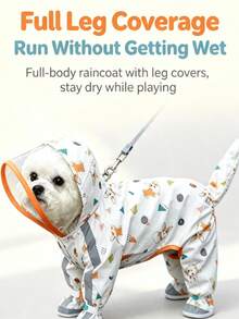 1 Set Full Coverage Hooded Cartoon Waterproof Dog Raincoat With Transparent Face Shield And Reflective Strips, Cute Corgi Or Dinosaur Pattern, Comes With Matching Leash, Suitable For Small, Medium And Large Dogs For Rainy Day Outdoor Walks, Random Style And Color - Multicolor - View 3