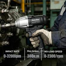 SuperPan Brushless Motor Impact Wrench 380N.M High Torque Lithium Battery Rechargeable 1/2" Square Drive Electric Wrench Tool Automotive / Construction / Repair 3-In-1 (Bare Tool - Battery Not Included) - Black - View 2