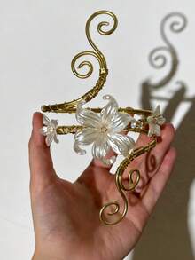 1pc Summer Fashion Floral Arm Chain Exaggerated Geometric Open Metal Bracelet Arm Cuff Suitable For Women Vacation Wear, Party, Gathering - Multicolor - View 5