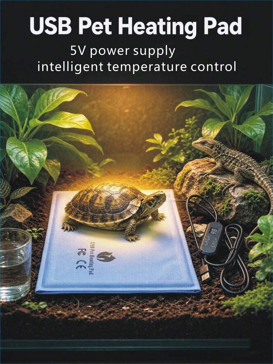 USB Reptile Heating Pad, 5V Waterproof Heat Mat With Adjustable Thermostat & 1-12H Timer, Precise Temperature Control (±1°C), Portable Under Tank Heater For Turtle, Lizard, Frog, Snake, AmphibiansCats, Newborn Puppies, Rabbits And Other Small Animals