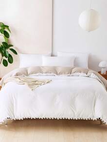 1pc Color Blocked Single Duvet Cover, White Front, Close Fitting Camel Color, Paired With Chromosphere Bedding -1 Down Duvet Cover (Without Core), Soft Polyester Fiber, Breathable And Machine Washable, Bohemian Style - White - View 2