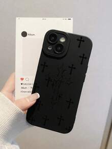 Gothic Style Dark Vintage Religious Symbol Cross Lens Protection Black Phone Case Compatible With Iphone&Galaxy17/16/15/14/13/12/11promax - Multicolor - View 2