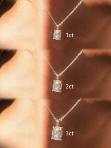 1件 925純銀垂直 2CT/3CT 橢圓形項鍊，女士日常穿搭派對珠寶，高端珠寶禮物 - 豎向蛋形 - 查看 4