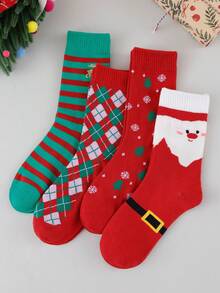 1/4/8 Pairs Random Women's Classic Christmas Element Cartoon Striped Argyle Pattern Comfortable Breathable Mid-Calf Socks - Multicolor - View 2