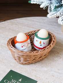 1pc Christmas Santa Claus Ceramic Egg Cup, Snowman Ceramic Egg Cup, Creative Exquisite Hand-Painted Egg Cup, Practical, Suitable For Restaurant Kitchen Egg Tableware, Dining Table Coffee Table Decoration Ornament, Tableware, Christmas Holiday Decoration - Multicolor - View 11