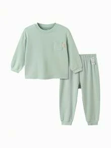 Balabala Soft Skin‑Friendly Kids Pajama Set Wearable Home Loungewear For Boys & Girls Autumn Winter - Green Tone - View 1
