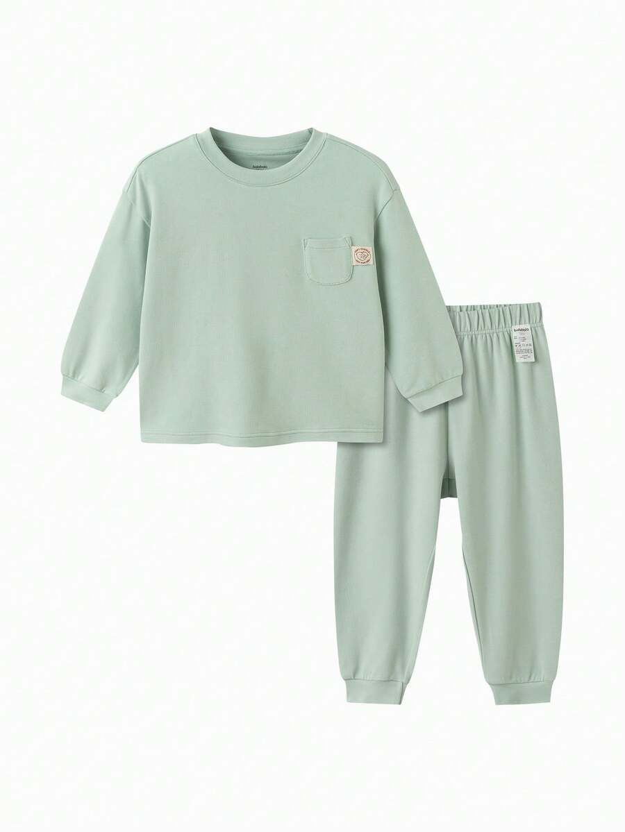 Balabala Soft Skin‑Friendly Kids Pajama Set Wearable Home Loungewear For Boys & Girls Autumn Winter - Green Tone - View 1
