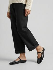 Bailarinas Zuecos Balerinas Flats Planas para Mujer con Pulsera Ajustable y Hebilla Metálica - Negro - Ver 2