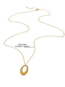 1pc 18K Gold Plated Stainless Steel Geometric Oval Pendant Necklace, Minimalist Vintage Luxury Necklace, Suitable For Daily Wear - Gold - View 4