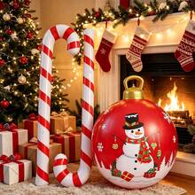 3pcs/Set PVC Inflatable Christmas Ball, Inflatable Candy Cane And Candy Cane Set, Includes Large Red Decorative Balloon, Suitable For Christmas Scene Decoration, Christmas Party, Christmas Atmosphere Arrangement And Photo Props - Multicolor - View 3