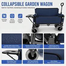 Littleox Folding Wagon With Bench Seat And Rear Tabletop Heavy Duty Beach Cart 500lbs Capacity All Terrain Collapsible Utility Wagon For Camping Gear - Dark Blue + Steel - View 5