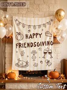 1pc Customized Happy Thanksgiving Friends Gathering Tapestry Backdrop, Autumn Thanksgiving Party Photo Background, Pumpkin Maple Leaf Print Wall Hanging Decor, Suitable For Friends Gathering Dinner Party Home Photography Props - Multicolor - View 6