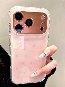 Ins韓系極簡黃色波點手機殼，適用於Apple 17 Pro Max 13/12/16 Pro 新15 Pro Max，女款純色創意雙層全包覆硬殼保護套 - 淺粉色 - 查看 3