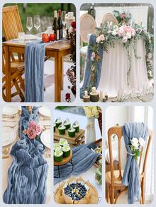 12pcs 16.9x118 Inch Tablecloth, 10ft Bohemian Romantic Long Tulle Tablecloth, Suitable For Wedding Party And Bride, Christmas Table Decor - Dusty Blue - View 6