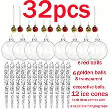 Christmas Decoration Set, Fillable Transparent Plastic Ornaments, Acrylic Icicle Hanging Decor, Red & Gold Christmas Baubles, For Christmas Tree Decoration, DIY Handmade Holiday Party Decor - Clear - View 10