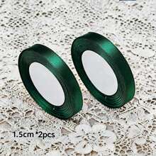 2 rollos de cinta de satén de poliéster para cajas de regalo, cajas de dulces y decoración floral, material DIY para rosas hechas a mano, cinta para envolver regalos de vacaciones - verde oscuro - Ver 11