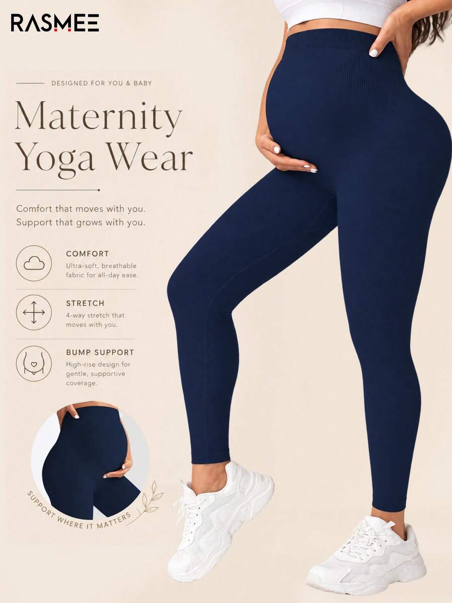 Maternity Seamless High Waist Elastic Solid Color Skinny Leggings Spring Sports