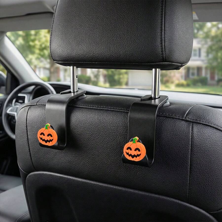 2pcs Halloween Pumpkin Car Seat Back Hooks, Hidden Multi-Function Creative Small Hooks - A - View 1