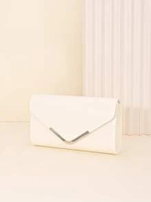 LJDCRFT Tas Clutch Amplop Elegan Wanita, Dekorasi Logam Modis, Cocok untuk Pernikahan, Pesta Dansa, dan Pesta Malam - Putih - View 5