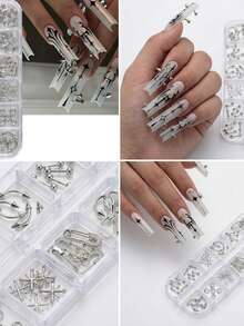 1box Punk Alloy Perforated Rivets Nail Charms Silver Metal Studs Five-Pointed Star Pin Gothic Nail Art 3D Punk Cone Spikes Nail Rivets Decorations - Multicolor - View 6