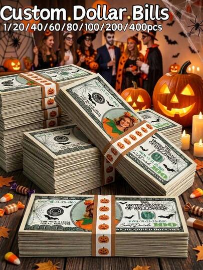 1/20/40/60/80/100/200/400Pcs Personalized Custom 100 Dollar Bill Prop, Customized Photo Gift For Halloween Decoration, Halloween Dollar Bill, 100 Dollar Novelty Bill, Full Print Custom Prop Collectible Money, Party Money, Play Money, Party Favor