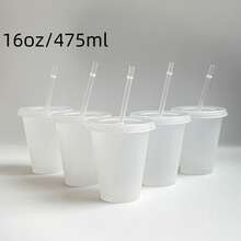 12/6/1 Christmas/Halloween DIY Frosted Transparent Party Cups! Minimalist Matte Texture, Comes With Lid And Straw, Good Sealing And Leak-Proof. Blank Cup Body Allows Free Hand-Drawing Of Christmas/Halloween Patterns, Draw Christmas Trees, Snowflakes, Reindeer To Create Exclusive Holiday Water Cups. Thickened Cup Body Is Sturdy And Durable, Suitable For Cold Drinks, Fruit Tea, Sparkling Water. Perfect For Christmas Parties, Gatherings, Whether For Home-Made Beverages Or As Christmas Gifts For Friends, Fill It With Winter Sweet Drinks To Enhance The Festive Atmosphere. - Multicolor - View 1