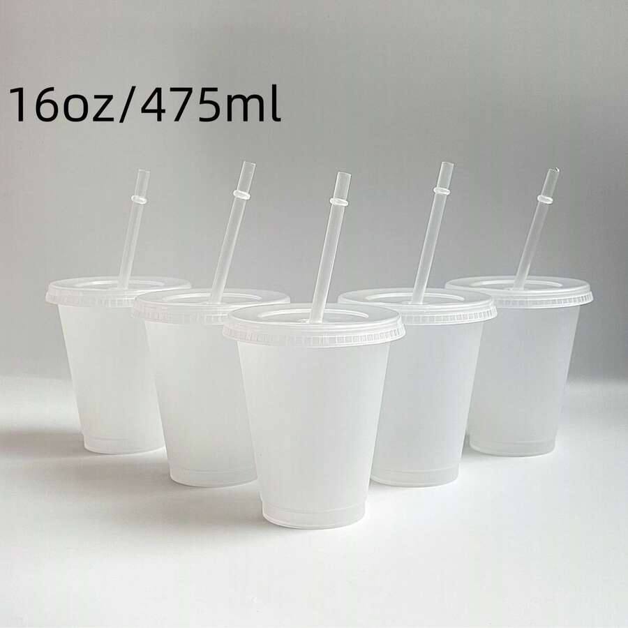 12/6/1 Christmas/Halloween DIY Frosted Transparent Party Cups! Minimalist Matte Texture, Comes With Lid And Straw, Good Sealing And Leak-Proof. Blank Cup Body Allows Free Hand-Drawing Of Christmas/Halloween Patterns, Draw Christmas Trees, Snowflakes, Reindeer To Create Exclusive Holiday Water Cups. Thickened Cup Body Is Sturdy And Durable, Suitable For Cold Drinks, Fruit Tea, Sparkling Water. Perfect For Christmas Parties, Gatherings, Whether For Home-Made Beverages Or As Christmas Gifts For Friends, Fill It With Winter Sweet Drinks To Enhance The Festive Atmosphere. - Multicolor - View 1
