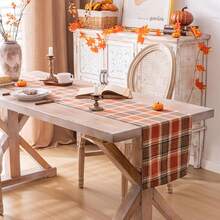 1pc Autumn Vintage Orange Brown Plaid Print Home Decor Table Runner - Polyester Stiff Fabric, Rectangular, Ideal For Holiday Dining And Outdoor Parties, Suitable For Home Dining Room And Restaurant, Kitchen Supplies, Party Table Decoration - Brown - View 6