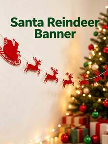 Christmas Santa Reindeer Banner, Felt Garland Bunting, Festive Hanging Decoration For Xmas Party Mantel - Multicolor - View 3