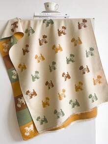 1pc Thick Cartoon Puppy Dog Rectangular Scarf 65*185cm, Brushed Polyester Faux Cashmere, Autumn Winter Shawl For Travel Party, Multi‑Use As Headscarf - Multicolor - View 4