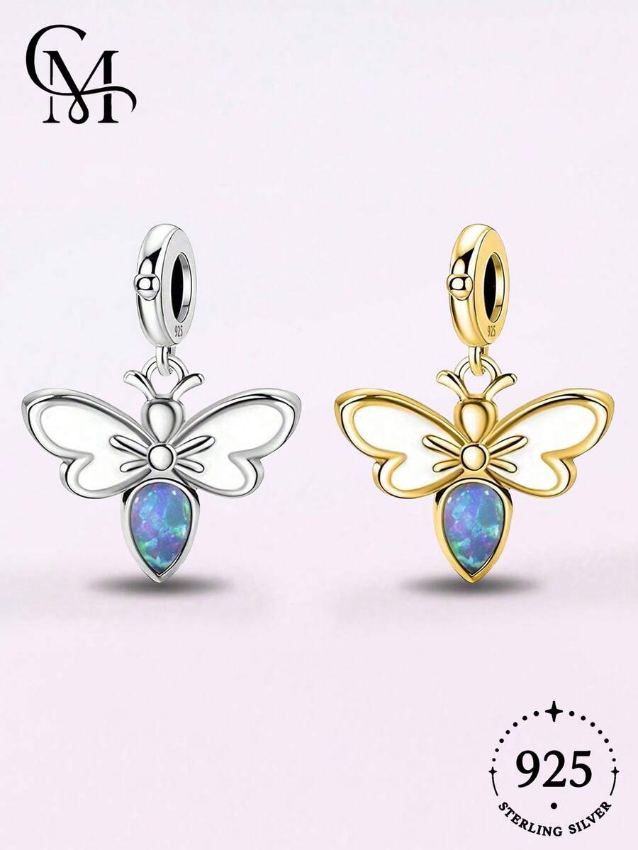 1pc 925 Sterling Silver Fashion Bee Pendant, Suitable For Women's Bracelet, Bangle DIY Jewelry Making And Daily Wear Accessories