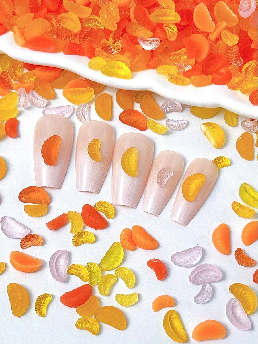 50Pcs New Ice Transparent Simulated Orange Slice Nail Art Decorations, 3D Fruit DIY Nail Accessories